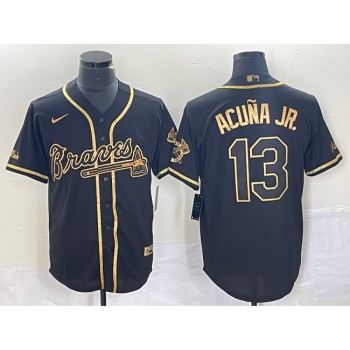 Men's Atlanta Braves #13 Ronald Acuna Jr. Black Gold Cool Base Stitched Baseball Jersey Men's Atlanta Braves #13 Ronald Acuna Jr. Black Gold Cool Base Stitched Baseball Jersey