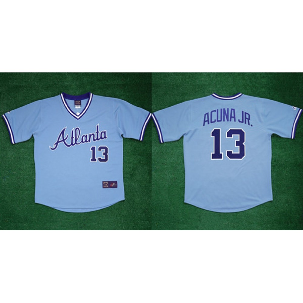 Men's Atlanta Braves #13 Ronald Acu?a Jr 1982 White Cool Base Stitched Baseball Jersey