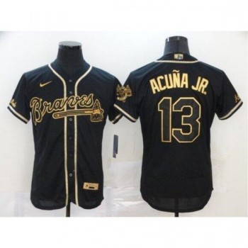 Men's Atlanta Braves #13 Ronald Acuna Jr 2020 Black Golden Flex Base Stitched MLB Jersey Men's Atlanta Braves #13 Ronald Acuna Jr 2020 Black Golden Flex Base Stitched MLB Jersey