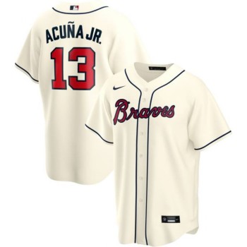 Men's Atlanta Braves #13 Ronald Acuna Jr Cream Cool Base Stitched Jersey Men's Atlanta Braves #13 Ronald Acuna Jr Cream Cool Base Stitched Jersey