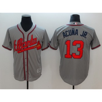 Men's Atlanta Braves #13 Ronald Acuna Jr Grey Flexbase Stitched MLB Jersey Men's Atlanta Braves #13 Ronald Acuna Jr Grey Flexbase Stitched MLB Jersey