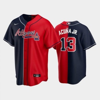 Men's Atlanta Braves #13 Ronald Acuna Jr. Navy/Red Split Cool Base Stitched Baseball Jersey Men's Atlanta Braves #13 Ronald Acuna Jr. Navy/Red Split Cool Base Stitched Baseball Jersey