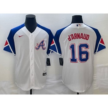 Men's Atlanta Braves #16 Travis d'Arnaud White 2023 City Connect Cool Base Stitched Baseball Jersey Men's Atlanta Braves #16 Travis d'Arnaud White 2023 City Connect Cool Base Stitched Baseball Jersey