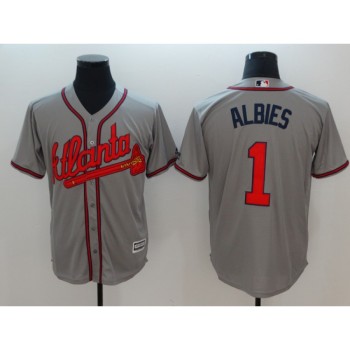 Men's Atlanta Braves #1 Ozhaino Albies Grey Flexbase Stitched MLB Jersey Men's Atlanta Braves #1 Ozhaino Albies Grey Flexbase Stitched MLB Jersey