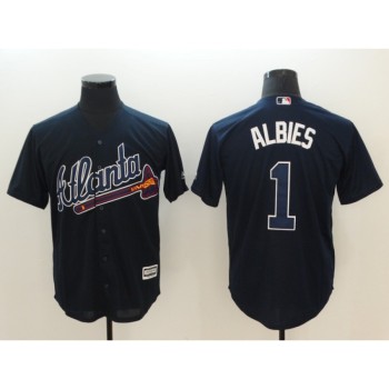 Men's Atlanta Braves #1 Ozhaino Albies Navy Flexbase Stitched MLB Jersey Men's Atlanta Braves #1 Ozhaino Albies Navy Flexbase Stitched MLB Jersey