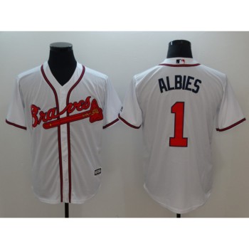Men's Atlanta Braves #1 Ozhaino Albies White Flexbase Stitched MLB Jersey Men's Atlanta Braves #1 Ozhaino Albies White Flexbase Stitched MLB Jersey