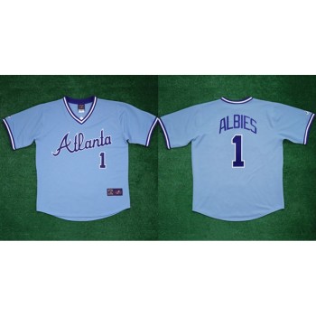 Men's Atlanta Braves #1 Ozzie Albies 1982 White Cool Base Stitched Baseball Jersey Men's Atlanta Braves #1 Ozzie Albies 1982 White Cool Base Stitched Baseball Jersey