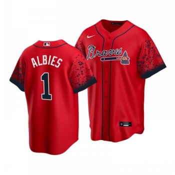 Men's Atlanta Braves #1 Ozzie Albies 2021 Red Cool Base Stitched Jersey Men's Atlanta Braves #1 Ozzie Albies 2021 Red Cool Base Stitched Jersey