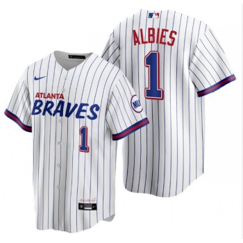 Men's Atlanta Braves #1 Ozzie Albies 2021 White City Connect Stitched Jersey Men's Atlanta Braves #1 Ozzie Albies 2021 White City Connect Stitched Jersey
