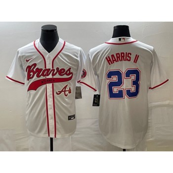 Men's Atlanta Braves #23 Michael Harris ii White Cool Base With Patch Stitched Baseball Jersey Men's Atlanta Braves #23 Michael Harris ii White Cool Base With Patch Stitched Baseball Jersey