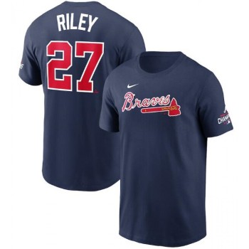 Men's Atlanta Braves #27 Austin Riley 2021 Navy World Series Champions Player Name & Number T-Shirt Men's Atlanta Braves #27 Austin Riley 2021 Navy World Series Champions Player Name & Number T-Shirt