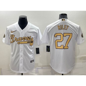 Men's Atlanta Braves #27 Austin Riley 2022 All-Star White Cool Base Stitched Baseball Jersey Men's Atlanta Braves #27 Austin Riley 2022 All-Star White Cool Base Stitched Baseball Jersey