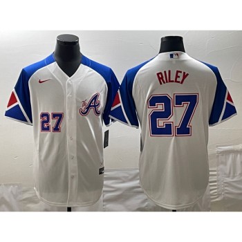 Men's Atlanta Braves #27 Austin Riley White 2023 City Connect Cool Base With Patch Stitched Baseball Jersey Men's Atlanta Braves #27 Austin Riley White 2023 City Connect Cool Base With Patch Stitched Baseball Jersey