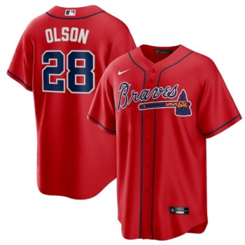 Men's Atlanta Braves #28 Matt Olson Red Cool Base Stitched Baseball Jersey Men's Atlanta Braves #28 Matt Olson Red Cool Base Stitched Baseball Jersey