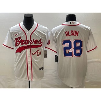 Men's Atlanta Braves #28 Matt Olson White Cool Base With Patch Stitched Baseball Jersey Men's Atlanta Braves #28 Matt Olson White Cool Base With Patch Stitched Baseball Jersey
