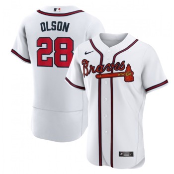 Men's Atlanta Braves #28 Matt Olson White Flex Base Stitched Baseball Jersey Men's Atlanta Braves #28 Matt Olson White Flex Base Stitched Baseball Jersey