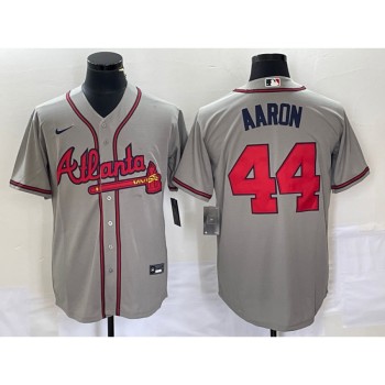 Men's Atlanta Braves #44 Hank Aaron Grey Cool Base Stitched Jersey Men's Atlanta Braves #44 Hank Aaron Grey Cool Base Stitched Jersey