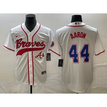 Men's Atlanta Braves #44 Hank Aaron White Cool Base With Patch Stitched Baseball Jersey Men's Atlanta Braves #44 Hank Aaron White Cool Base With Patch Stitched Baseball Jersey