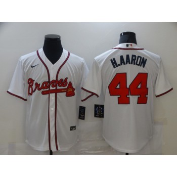 Men's Atlanta Braves #44 Hank Aaron White Stitched MLB Jersey Men's Atlanta Braves #44 Hank Aaron White Stitched MLB Jersey