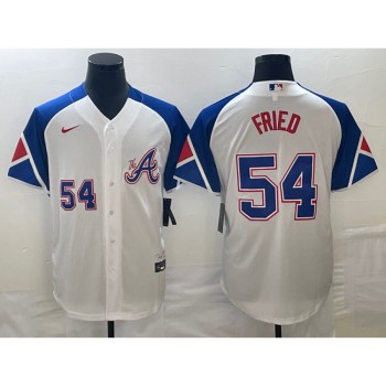 Men's Atlanta Braves #54 Max Fried White 2023 City Connect Cool Base With Patch Stitched Baseball Jersey Men's Atlanta Braves #54 Max Fried White 2023 City Connect Cool Base With Patch Stitched Baseball Jersey