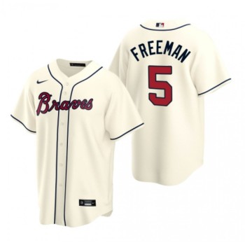 Men's Atlanta Braves #5 Freddie Freeman Cream Cool Base Stitched Jersey Men's Atlanta Braves #5 Freddie Freeman Cream Cool Base Stitched Jersey