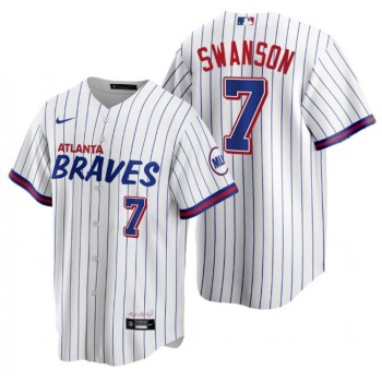 Men's Atlanta Braves #7 Dansby Swanson 2021 White City Connect Stitched Jersey Men's Atlanta Braves #7 Dansby Swanson 2021 White City Connect Stitched Jersey