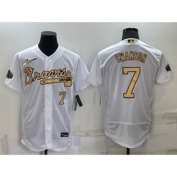 Men's Atlanta Braves #7 Dansby Swanson 2022 All-Star White Flex Base Stitched Baseball Jersey Men's Atlanta Braves #7 Dansby Swanson 2022 All-Star White Flex Base Stitched Baseball Jersey