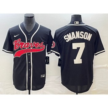 Men's Atlanta Braves #7 Dansby Swanson Black Cool Base Stitched Baseball Jersey Men's Atlanta Braves #7 Dansby Swanson Black Cool Base Stitched Baseball Jersey