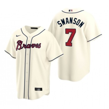 Men's Atlanta Braves #7 Dansby Swanson Cream Cool Base Stitched Jersey Men's Atlanta Braves #7 Dansby Swanson Cream Cool Base Stitched Jersey