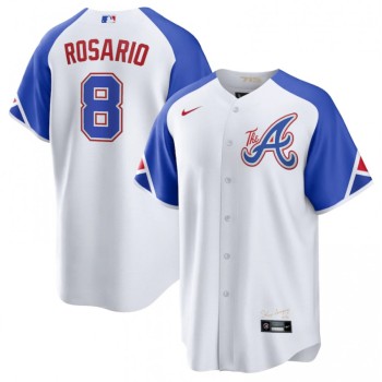 Men's Atlanta Braves #8 Eddie Rosario White 2023 City Connect Cool Base Stitched Baseball Jersey Men's Atlanta Braves #8 Eddie Rosario White 2023 City Connect Cool Base Stitched Baseball Jersey