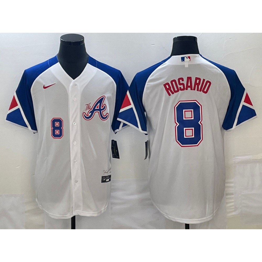 Men's Atlanta Braves #8 Eddie Rosario White 2023 City Connect Cool Base With Patch Stitched Baseball Jersey