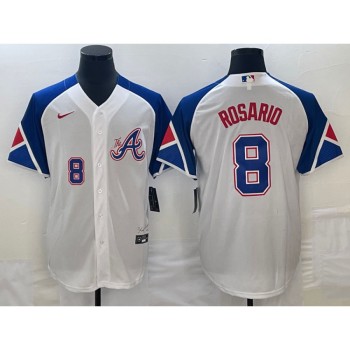 Men's Atlanta Braves #8 Eddie Rosario White 2023 City Connect Cool Base With Patch Stitched Baseball Jersey Men's Atlanta Braves #8 Eddie Rosario White 2023 City Connect Cool Base With Patch Stitched Baseball Jersey