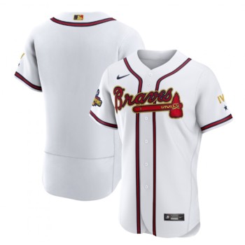 Men's Atlanta Braves Blank 2022 White/Gold World Series Champions Program Flex Base Stitched Baseball Jersey Men's Atlanta Braves Blank 2022 White/Gold World Series Champions Program Flex Base Stitched Baseball Jersey