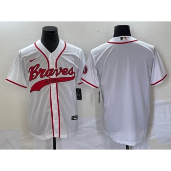 Men's Atlanta Braves Blank White Cool Base With Patch Stitched Baseball Jersey Men's Atlanta Braves Blank White Cool Base With Patch Stitched Baseball Jersey