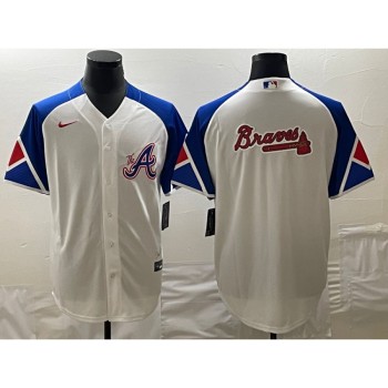 Men's Atlanta Braves White 2023 City Connect Team Big Logo Cool Base Stitched Baseball Jersey Men's Atlanta Braves White 2023 City Connect Team Big Logo Cool Base Stitched Baseball Jersey