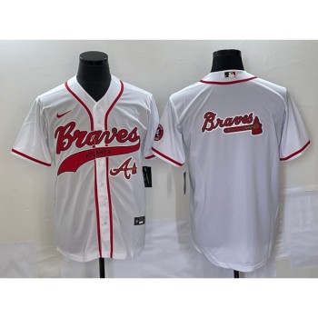 Men's Atlanta Braves White Team Big Logo Cool Base With Patch Stitched Baseball Jersey Men's Atlanta Braves White Team Big Logo Cool Base With Patch Stitched Baseball Jersey
