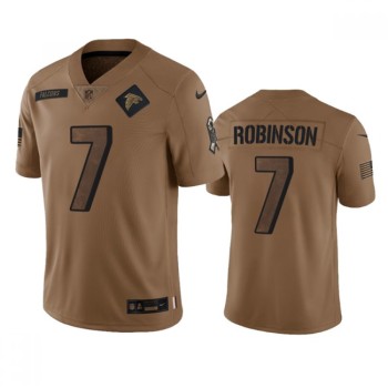 Men's Atlanta Falcons #7 Bijan Robinson 2023 Brown Salute To Setvice Limited Stitched Football Jersey Men's Atlanta Falcons #7 Bijan Robinson 2023 Brown Salute To Setvice Limited Stitched Football Jersey