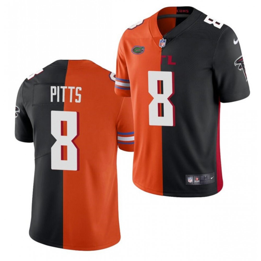 Men's Atlanta Falcons #8 Kyle Pitts 2021 Orange/Black Split Stitched Jersey