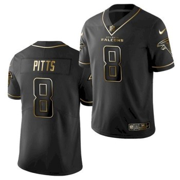 Men's Atlanta Falcons #8 Kyle Pitts Black Golden Edition Stitched Jersey Men's Atlanta Falcons #8 Kyle Pitts Black Golden Edition Stitched Jersey