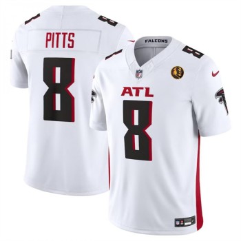 Men's Atlanta Falcons #8 Kyle Pitts White 2023 F.U.S.E. With John Madden Patch Vapor Limited Stitched Football Jersey Men's Atlanta Falcons #8 Kyle Pitts White 2023 F.U.S.E. With John Madden Patch Vapor Limited Stitched Football Jersey