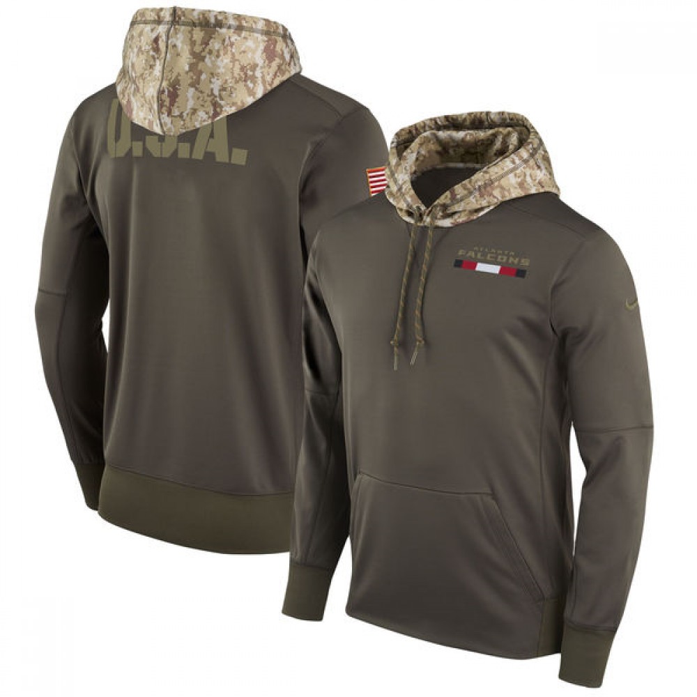 Men's Atlanta Falcons Olive Salute to Service Sideline Therma Pullover Hoodie