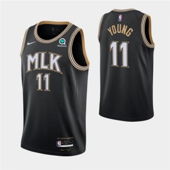 Men's Atlanta Hawks #11 Trae Young 2020/21 Black MLK City Edition With Sponsor Patch Stitched Jersey Men's Atlanta Hawks #11 Trae Young 2020/21 Black MLK City Edition With Sponsor Patch Stitched Jersey