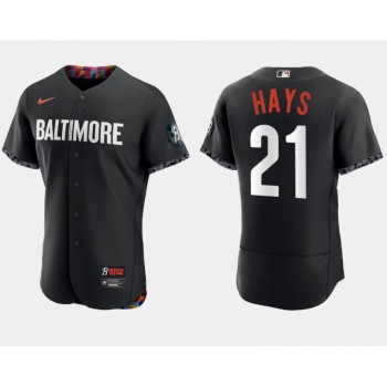 Men's Baltimore Orioles #21 Austin Hays Black 2023 City Connect Flex Base Stitched Baseball Jersey Men's Baltimore Orioles #21 Austin Hays Black 2023 City Connect Flex Base Stitched Baseball Jersey