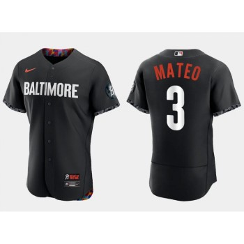 Men's Baltimore Orioles #3 Jorge Mateo Black 2023 City Connect Flex Base Stitched Baseball Jersey Men's Baltimore Orioles #3 Jorge Mateo Black 2023 City Connect Flex Base Stitched Baseball Jersey