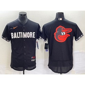 Men's Baltimore Orioles Big Logo in Back Black 2023 City Connect Flex Base Stitched Baseball Jersey Men's Baltimore Orioles Big Logo in Back Black 2023 City Connect Flex Base Stitched Baseball Jersey