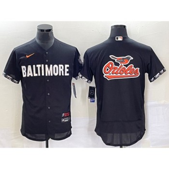 Men's Baltimore Orioles Big Team Logo in Back Black 2023 City Connect Flex Base Stitched Baseball Jersey Men's Baltimore Orioles Big Team Logo in Back Black 2023 City Connect Flex Base Stitched Baseball Jersey