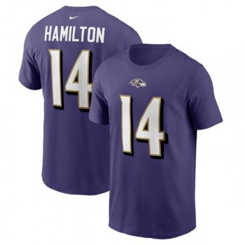 Men's Baltimore Ravens #14 Kyle Hamilton 2022 Purple Name & Number T-Shirt Men's Baltimore Ravens #14 Kyle Hamilton 2022 Purple Name & Number T-Shirt