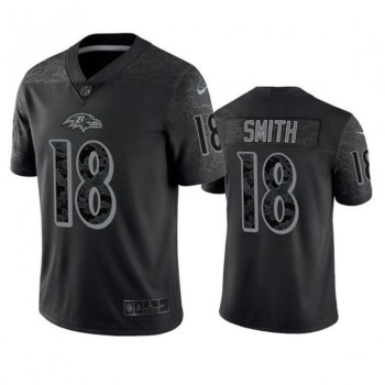 Men's Baltimore Ravens #18 Roquan Smith Black Reflective Limited Stitched Football Jersey Men's Baltimore Ravens #18 Roquan Smith Black Reflective Limited Stitched Football Jersey
