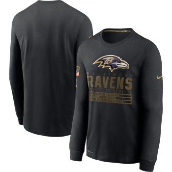 Men's Baltimore Ravens 2020 Black Salute to Service Sideline Performance Long Sleeve T-Shirt Men's Baltimore Ravens 2020 Black Salute to Service Sideline Performance Long Sleeve T-Shirt