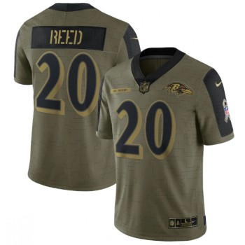 Men's Baltimore Ravens #20 Ed Reed 2021 Olive Salute To Service Limited Stitched Jersey Men's Baltimore Ravens #20 Ed Reed 2021 Olive Salute To Service Limited Stitched Jersey
